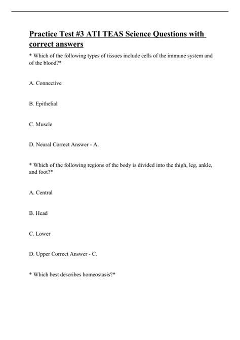 Practice Test #3 ATI TEAS Science Questions with correct answers - ATI ...