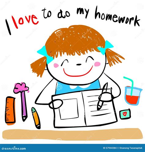 Happy Kid Love To Do Homework Illustration Stock Vector - Illustration ...