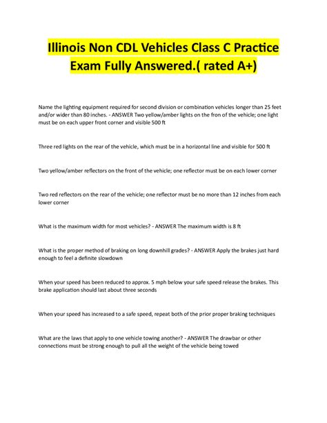 Illinois Non CDL Vehicles Class C Practice Exam: Questions and Answers ...