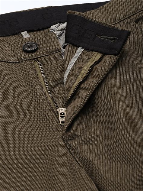 GENIPS Mens Brown Cotton Caribbean Slim Fit Solid 5 Pocket Cross Pocket ...