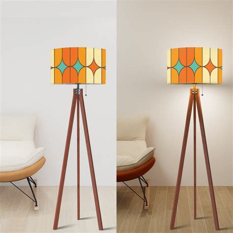 Mid Century Modern Tripod Floor Lamp, Orange, Teal Geometric Mod ...