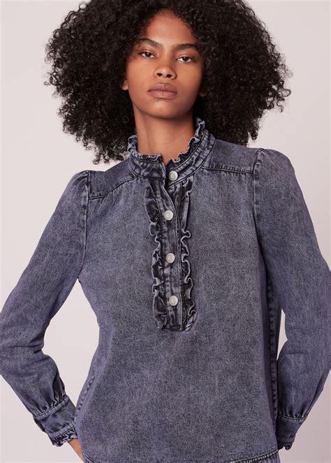 Acid Wash Ruffle Acid Wash Denim Blouse | WHISTLES | Whistles UK