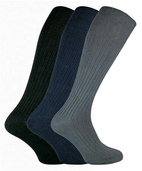 Mens Extra Long 100% Soft Cotton Knee High Socks UK Size 6-11 EU 39-45 ...