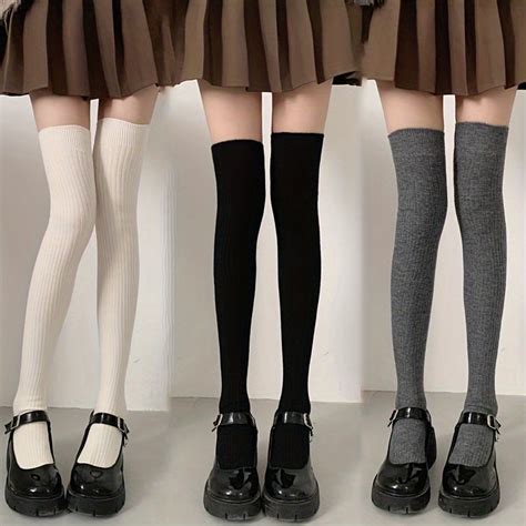 3 Pairs Solid Thigh High Socks Women's Stockings – CRAZE