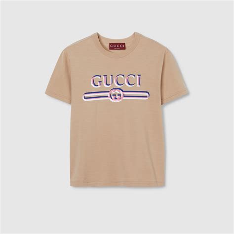 Cotton jersey T-shirt with print in camel | GUCCI® US