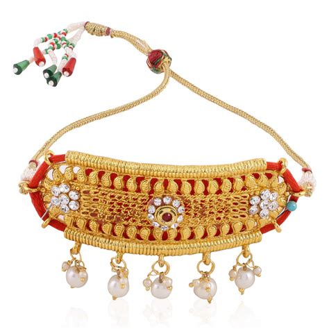 Buy Sanjog Brass Metal Cubic Zirconia Bajuband Armlet for Women (Golden ...