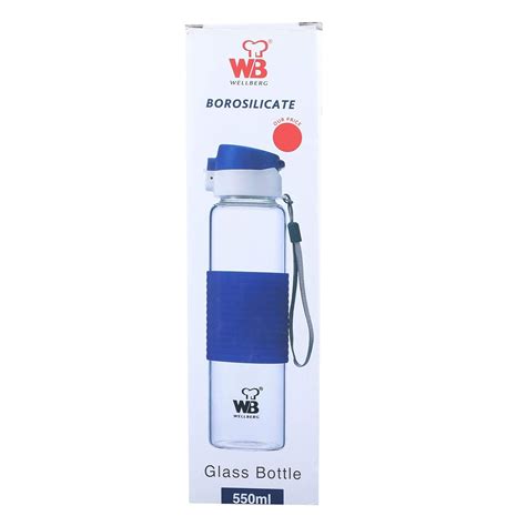 Buy Wellberg Borosilicate Water Bottle with Silicone, 550ml, 1 Piece ...