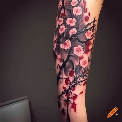 Cherry Blossom Thigh Tattoo