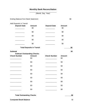 Monthly Bank Reconciliation Form - Blank Fillable Template | Fill Out ...