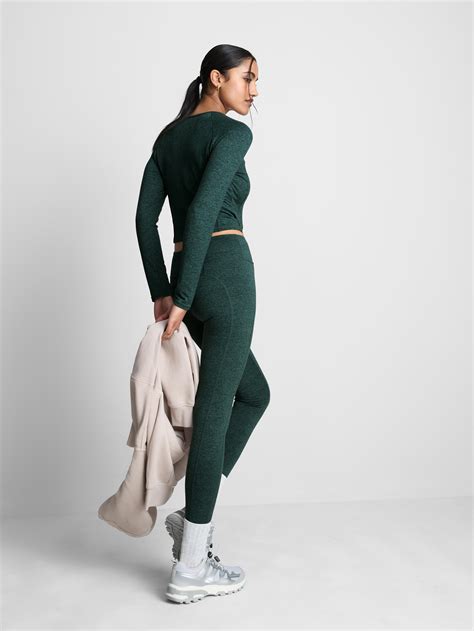 Women's Green Cropped Marl Active Top | Penneys