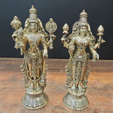 Brass Vishnu Lakshmi Idol For Home Temple Decor 12 Inch – StatueStudio