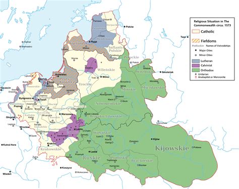 Religious Map of the Polish-Lithuanian Commonwealth circa. 1573 (labels ...