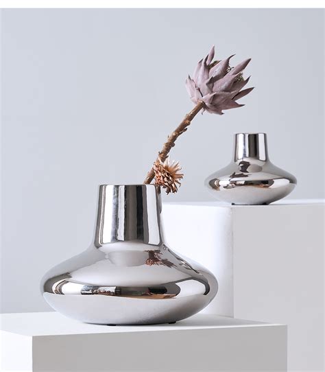吉维尼家居 现代银色花瓶银不锈钢客厅花器_设计素材库免费下载-美间设计