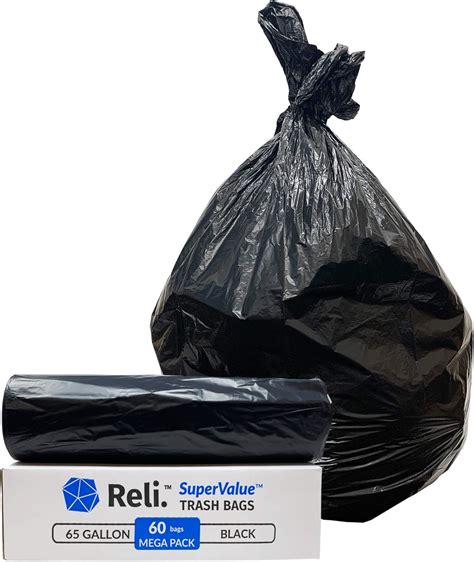 Buy Reli. 65 Gallon Trash Bags Heavy Duty | 60 Count | Made in USA | 64 ...
