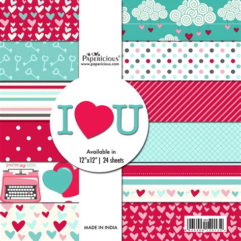 PAPERICIOUS - I Love You - Designer Pattern Printed Scrapbook Papers