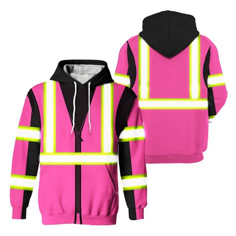 Hi Vis Hoodie Reflective Pink Workwear Safety For Women 3D All Over Printed