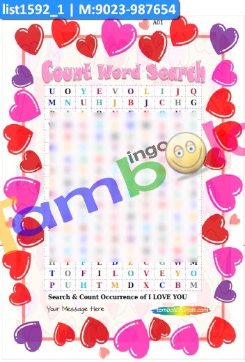 I Love You Count Word Search in Romance theme