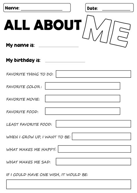 All About Me Questions Free Printable