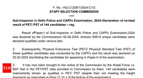 SSC releases revised PET/PST results for 144 candidates in sub ...
