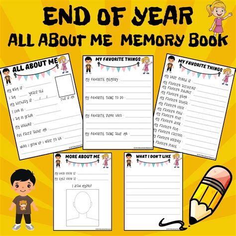 End of Year Memory Book All About Me Questions,Questionnaire, Draw worksheets | Made By Teachers