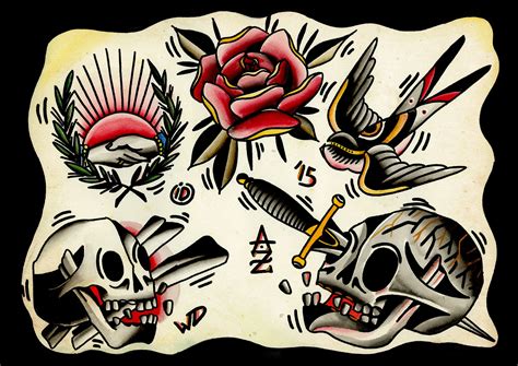 Traditional Skull Tattoo Flash