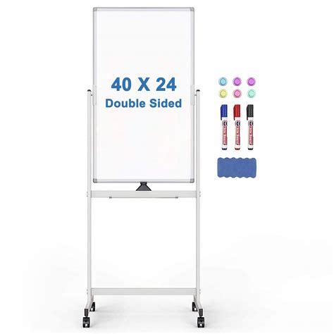 Rolling Whiteboard 40 x 24 inches Double Sided Standing Whiteboard on ...