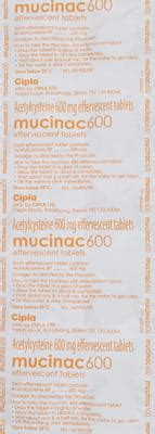 Mucinac 600 Effervescent Tablet | Orange Flavour Sugar Free: Uses, Side ...