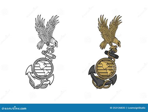 How To Draw An Eagle Globe And Anchor Step By Step