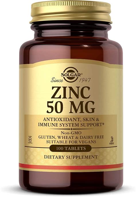 Solgar Zinc 50 mg 100 comprimidos – Zinc para una piel saludable sabor y visión – Sistema ...