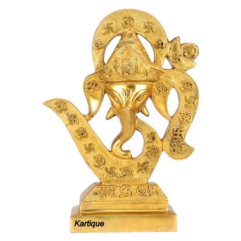 Buy Kartique Brass Ganesha Face on Om with Shub Labh and Swastik Table ...