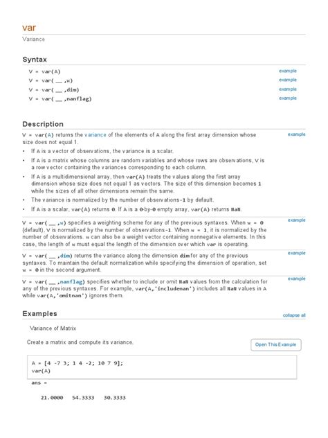 Image result for Variance of Matrix MATLAB