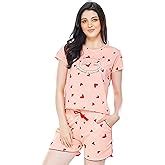 ZEYO Women's Cotton Dot Printed Maroon Red Night Suit Set of Top ...