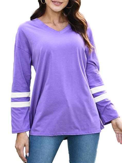 QINCAO Womens Long Sleeve Tops V Neck Pullover Casual Tunic Sweatshirts ...