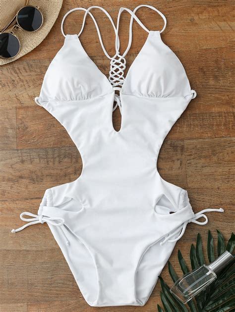 Lace Up Hollow Out Swimwear - White - 3W22908410 Size M | Women ...