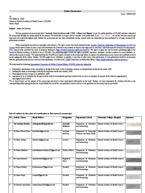 Image result for Author Declaration Example