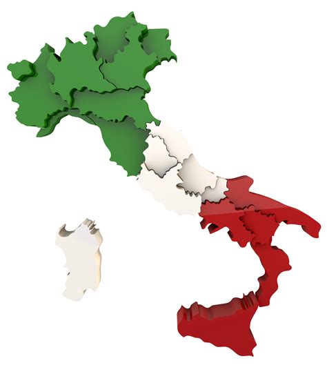 mappa dell'italia un rendering 3d isolato con i colori delle bandiere ...