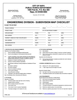 Fillable Online Subdivision Map Checklist - City of Napa Fax Email ...