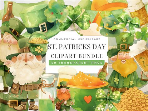 Cute St Patricks Day Clipart, Watercolor Shamrock PNG, Leprechaun, 4 ...