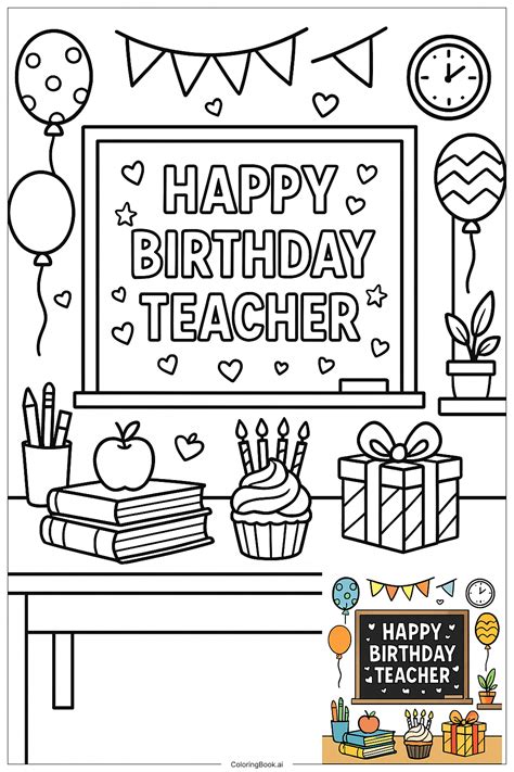 Happy Birthday Teacher Classroom Decor Coloring Page (Free PDF&PNG ...