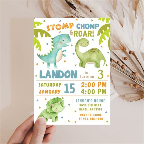 Dinosaur birthday invitation editable dinosaur invitation dino theme ...