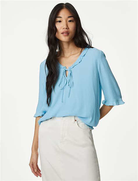 Buy V-Neck Frill Detail Blouse at Marks & Spencer