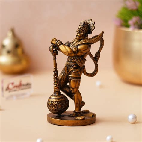 Golden Polyresin Handcrafted Standing Lord Hanuman Idol with Gada/Mace ...