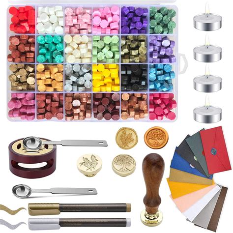 Amazon.com: 7 In 1 Wax Seal Stamp Kit With 24 Colors Of Wax Seal Beads ...