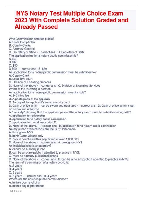 NYS Notary Test Multiple Choice Exam 2023 With Complete Solution Graded ...