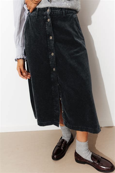 Corduroy midi skirt - Navy blue