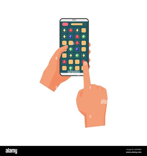 Hand hold smartphone with mobile apps on screen, touching icon with ...