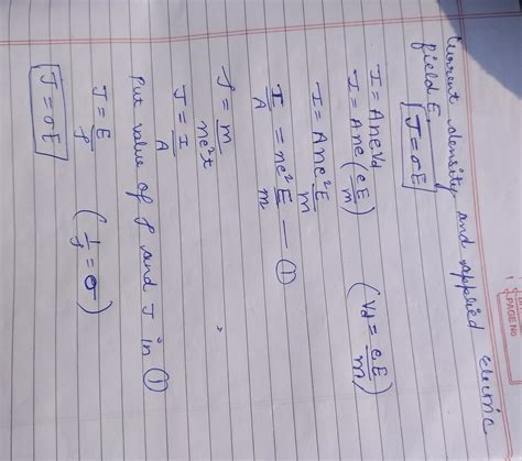 For a conductor the relation between current density conductivity and ...