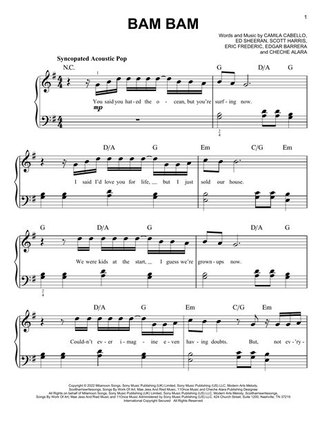 Bam Bam (feat. Ed Sheeran) by Camila Cabello Sheet Music for Easy Piano ...