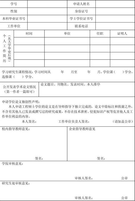 天津科技大学 工程硕士学位论文答辩申请表_word文档在线阅读与下载_无忧文档