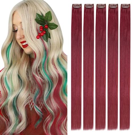 Amazon.com : RUNATURE Red Clip in Hair Extensions Real Human Hair 14 ...